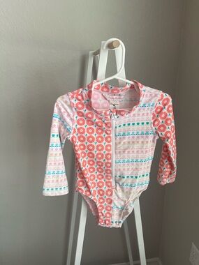 Tommy Bahama Girls’ Long-Sleeve One-Piece Swimsuit in Coral Floral 12-18 Months